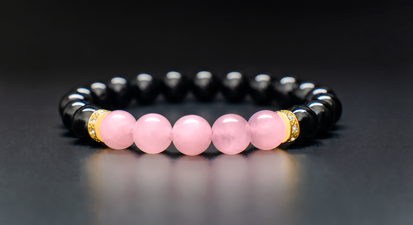 THE ORION VI | ROSE QUARTZ WITH BLACK AGATE