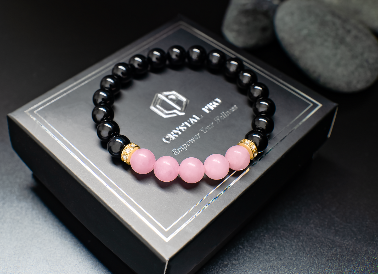 THE ORION VI | ROSE QUARTZ WITH BLACK AGATE