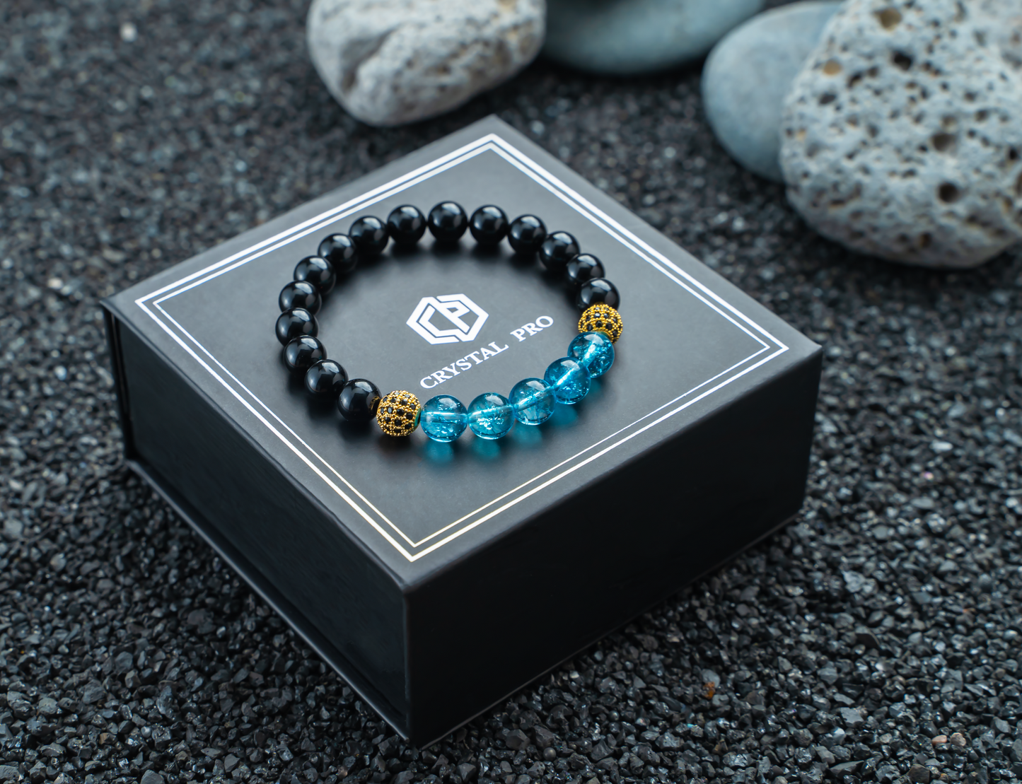 THE LUXE | BLUE TOPAZ WITH BLACK AGATE